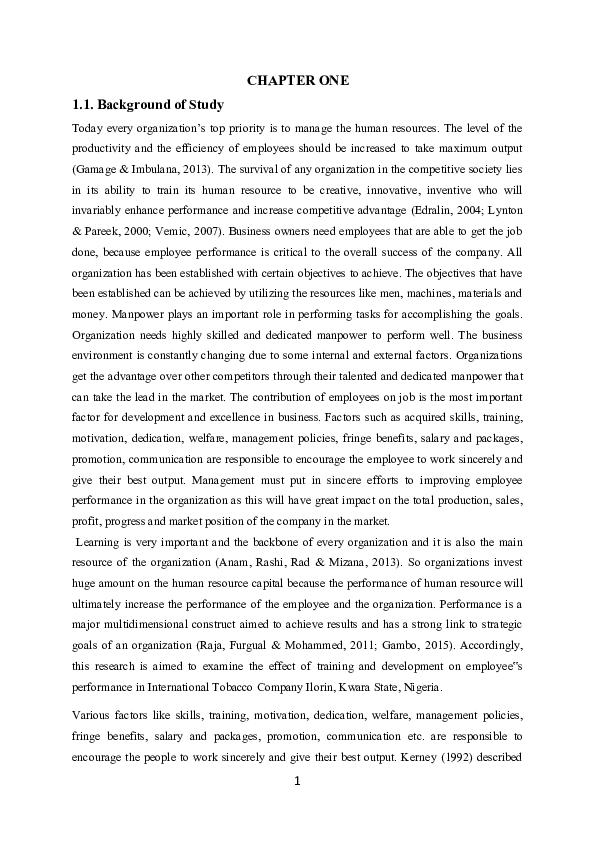 DOC) Effects of training and development on employees performance in international  tobacco company, ilorin kwara state, Nigeria