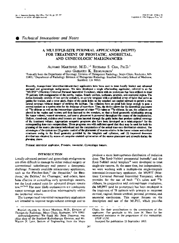 (PDF) A Multiple-Site Perineal Applicator (MUPIT) for Treatment of ...