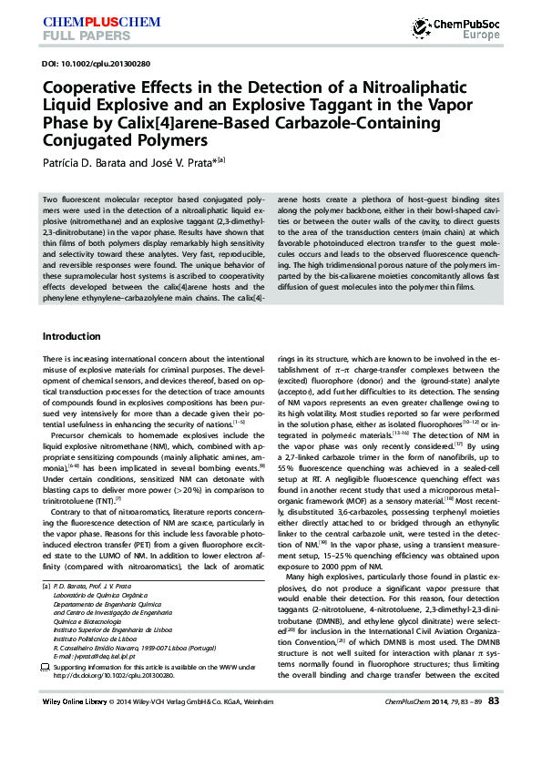 (PDF) Cooperative Effects in the Detection of a Nitroaliphatic Liquid ...