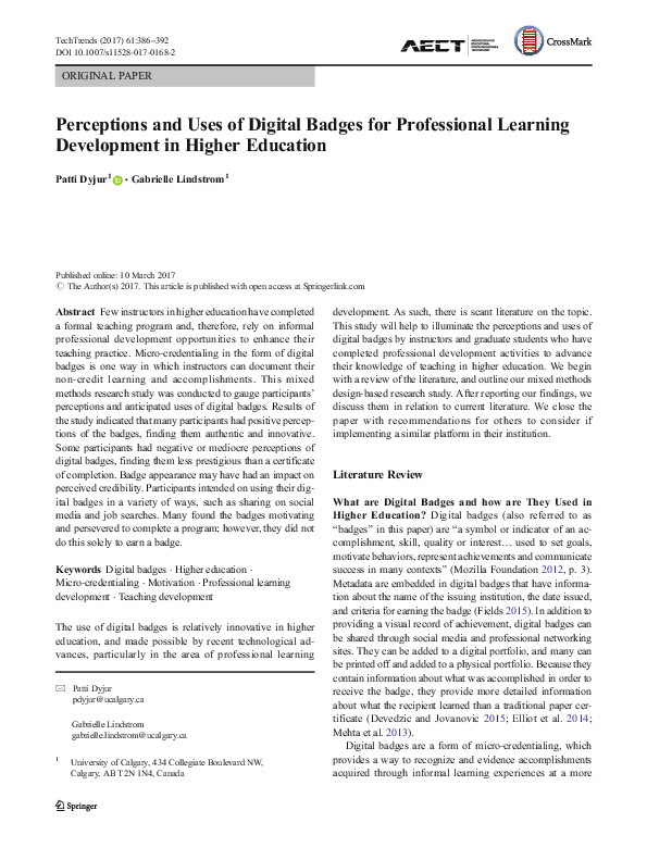 (PDF) Perceptions and Uses of Digital Badges for Professional Learning ...