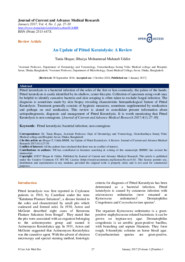 (PDF) An Update of Pitted Keratolysis A Review Tania Hoque