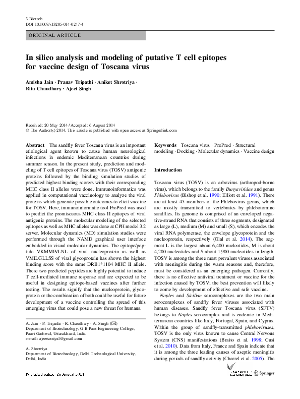 (PDF) In silico analysis and modeling of putative T cell epitopes for ...
