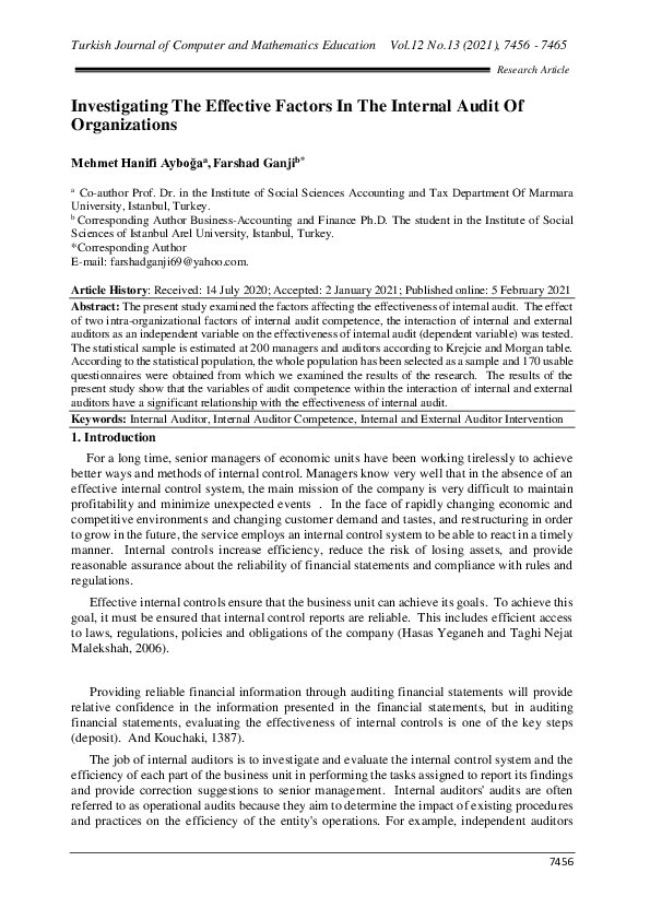 (PDF) Investigating The Effective Factors In The Internal Audit Of ...