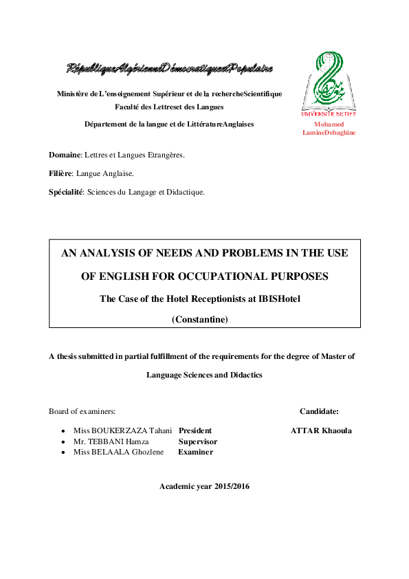 (PDF) AN ANALYSIS OF NEEDS AND PROBLEMS IN THE USE OF ENGLISH FOR ...