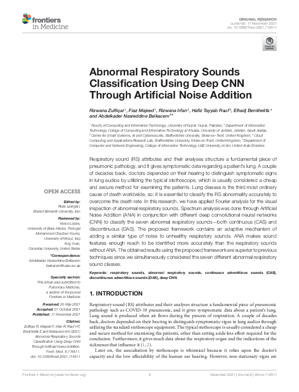 (PDF) Abnormal Respiratory Sounds Classification Using Deep CNN Through ...