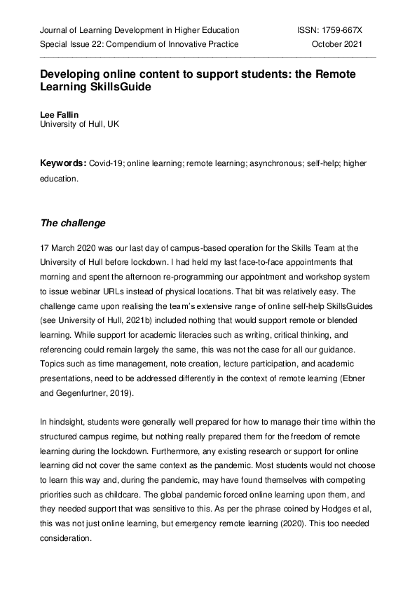 (PDF) Developing online content to support students: the Remote ...