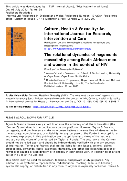 (PDF) The relational dynamics of hegemonic masculinity among South ...