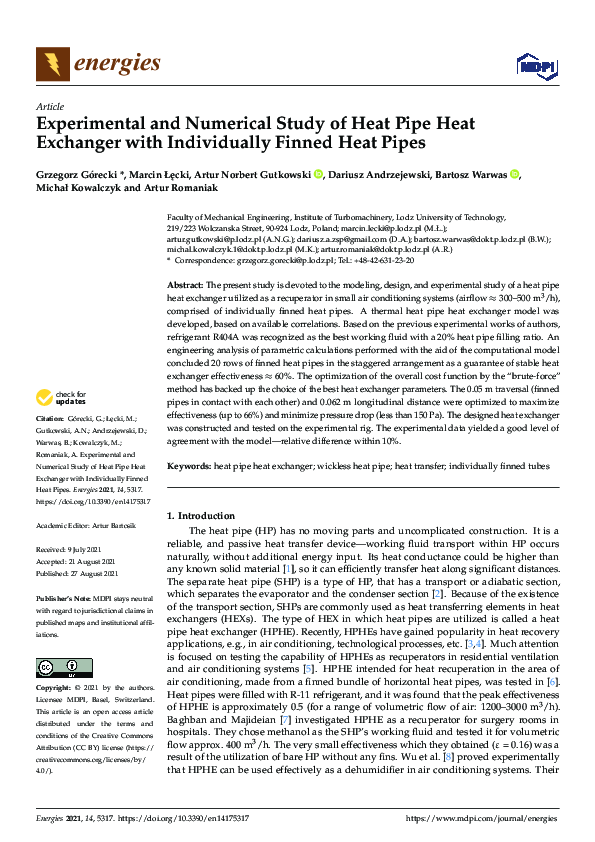 (PDF) Experimental and Numerical Study of Heat Pipe Heat Exchanger with ...