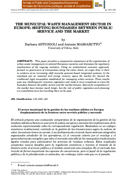(PDF) The Municipal Waste Management Sector in Europe: Shifting ...