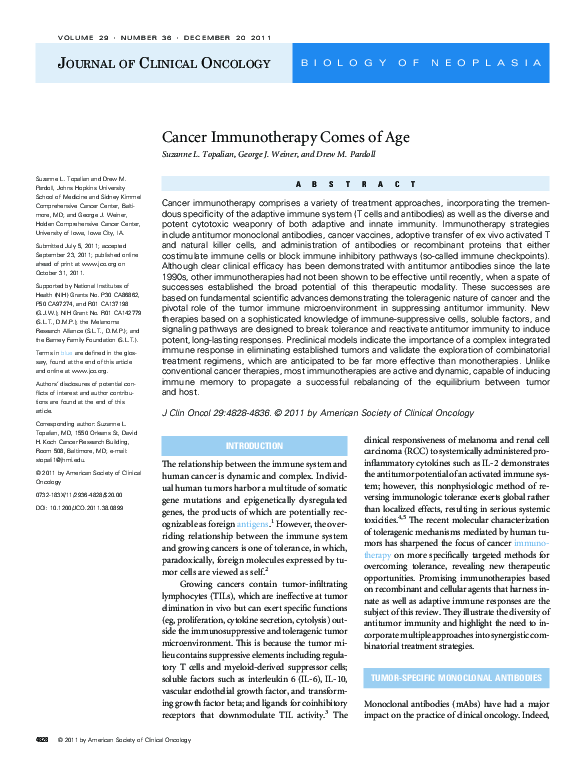 (PDF) Cancer Immunotherapy Comes of Age