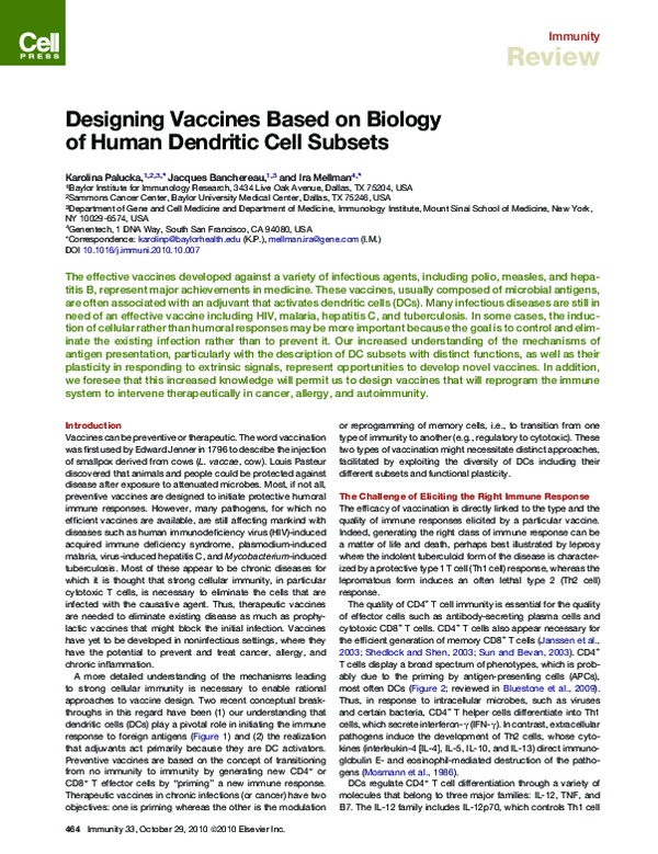 (PDF) Designing Vaccines Based on Biology of Human Dendritic Cell Subsets