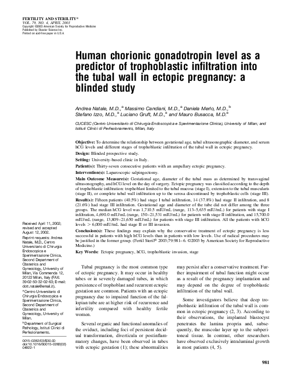 (PDF) Human chorionic gonadotropin level as a predictor of ...