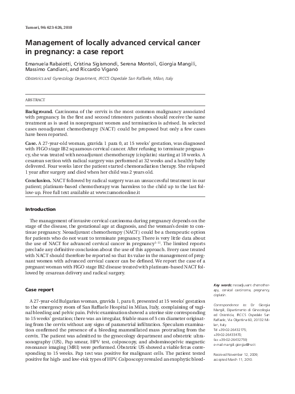 (PDF) Management of locally advanced cervical cancer