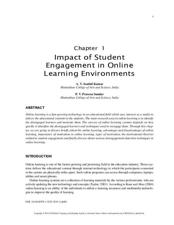 (PDF) Impact of Student Engagement in Online Learning Environments