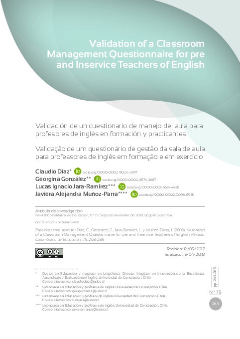 (PDF) Validation of a Classroom Management Questionnaire for pre and ...
