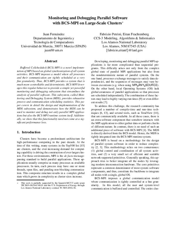 (PDF) Monitoring and Debugging Parallel Software with BCS-MPI on Large ...