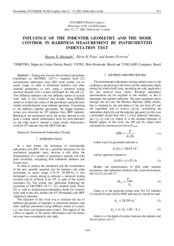 (PDF) Influence of the Indenter Geometry and the Mode Control in