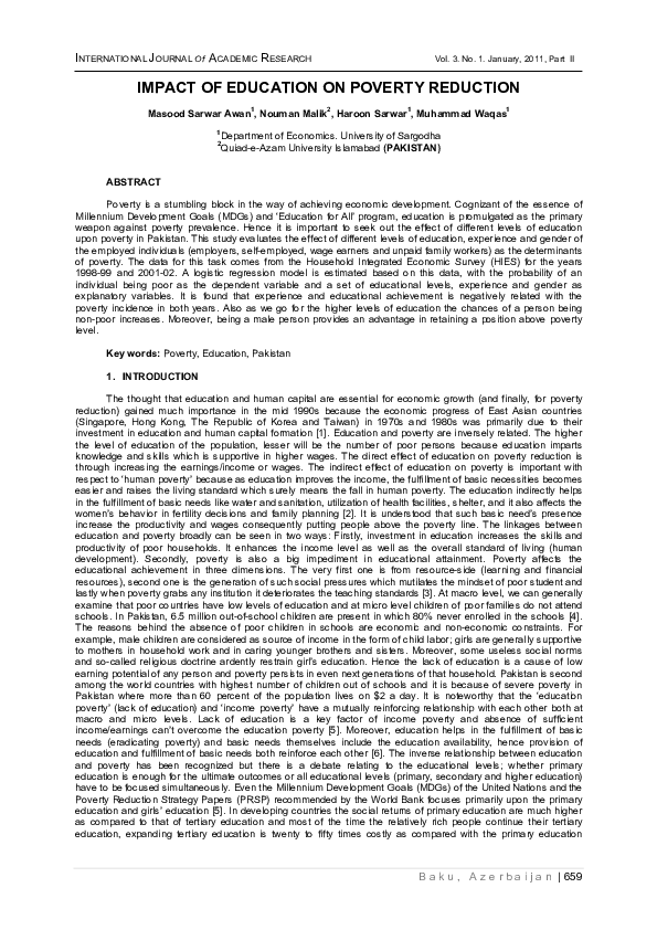 (PDF) Impact of Education on Poverty reduction