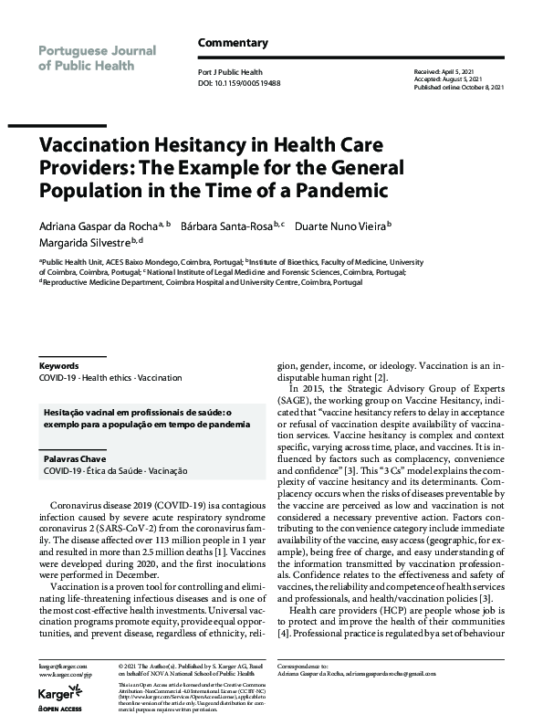 (PDF) Vaccination Hesitancy in Health Care Providers: The Example for ...