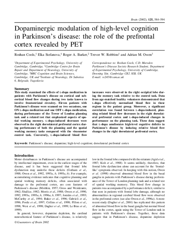 (PDF) Dopaminergic modulation of high-level cognition in Parkinson's ...