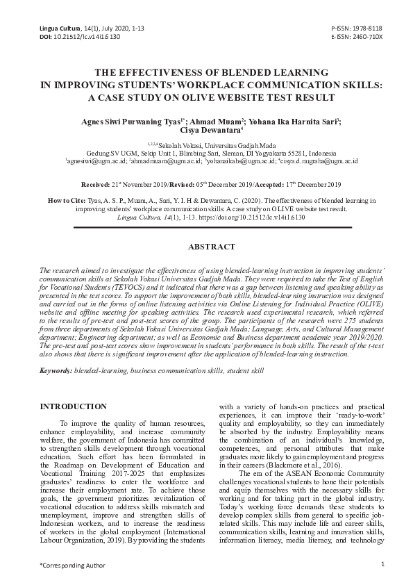 (PDF) The Effectiveness of Blended Learning in Improving Students ...