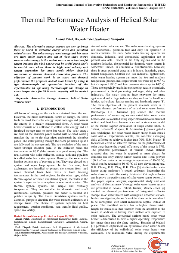 (PDF) Thermal Performance Analysis of Helical Solar Water Heater