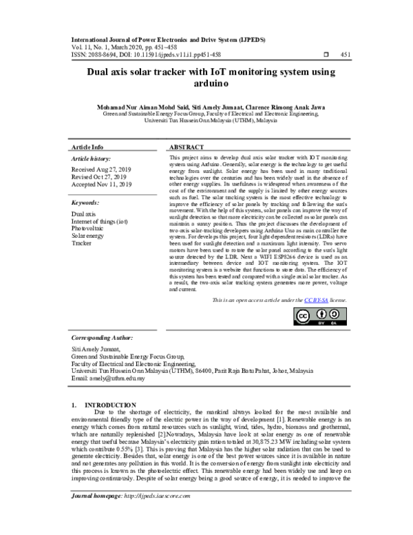 (PDF) Dual axis solar tracker with IoT monitoring system using arduino