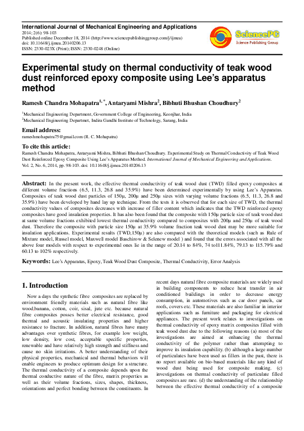 (PDF) Experimental Study on Thermal Conductivity of Teak Wood Dust ...