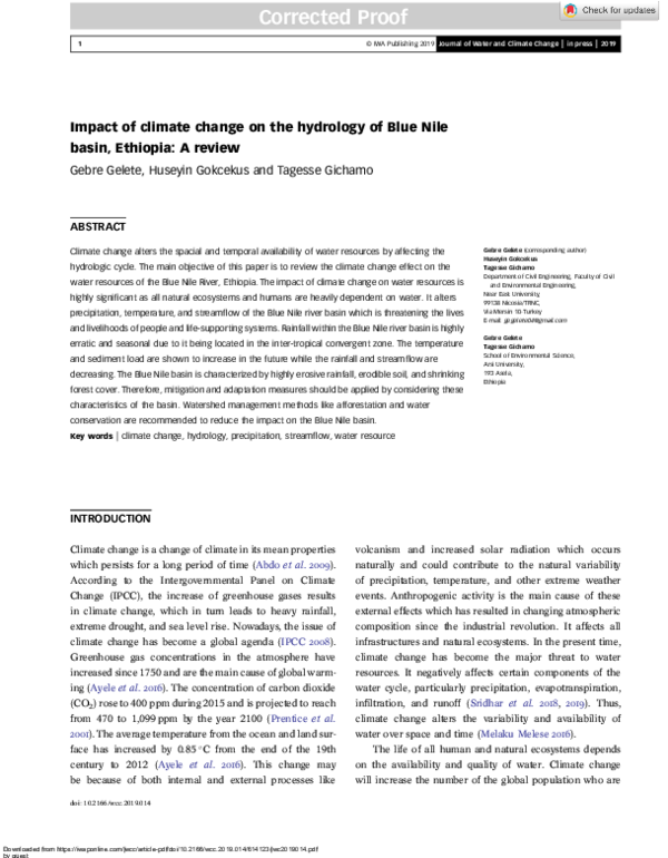 (PDF) Impact of climate change on the hydrology of the Blue Nile basin