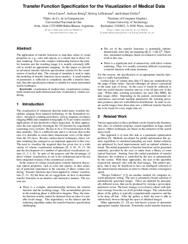 (PDF) Transfer Function Specification for the Visualization of Medical Data