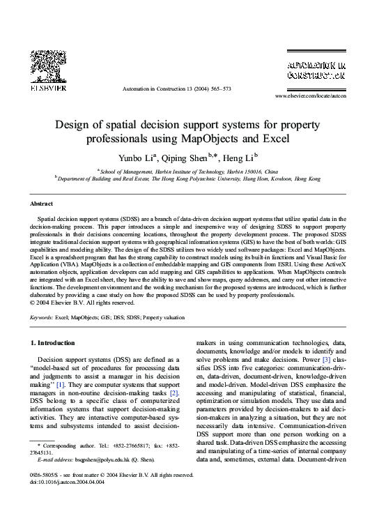(PDF) Design of spatial decision support systems for property ...