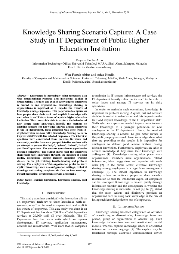(PDF) Knowledge Sharing Scenario Capture: A Case Study in IT Department ...