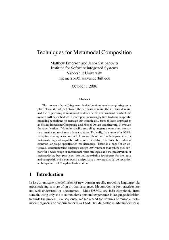 (PDF) Techniques for metamodel composition