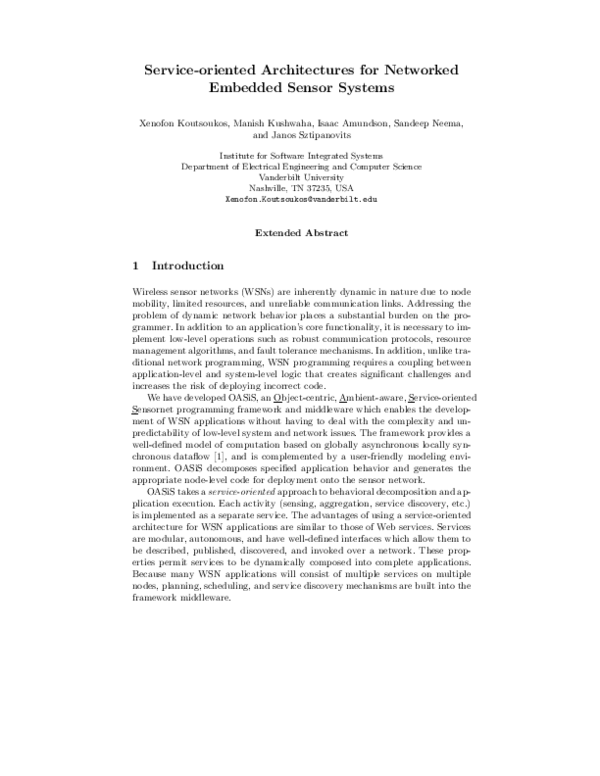 (PDF) Service-oriented Architectures for Networked Embedded Sensor Systems