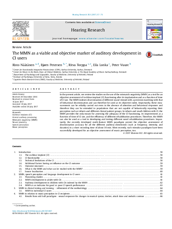 (PDF) The MMN as a viable and objective marker of auditory development ...