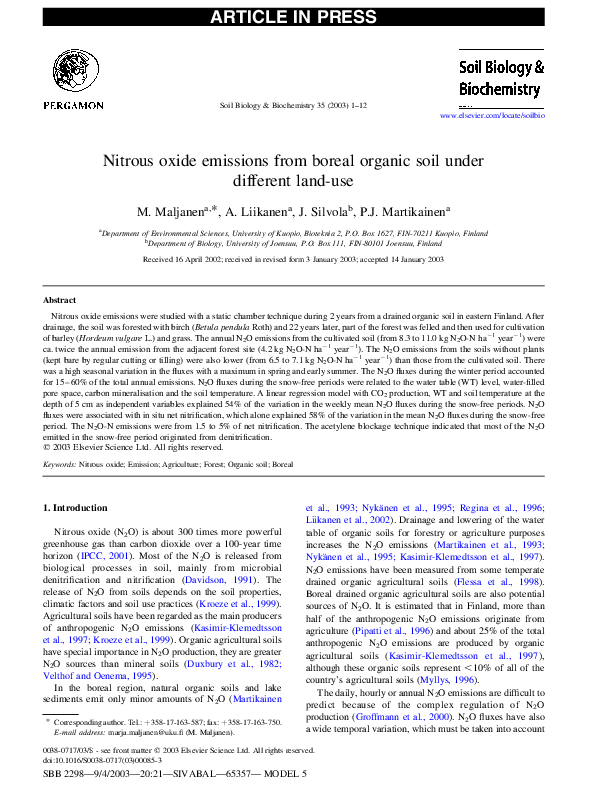 (PDF) Nitrous oxide emissions from boreal organic soil under different ...