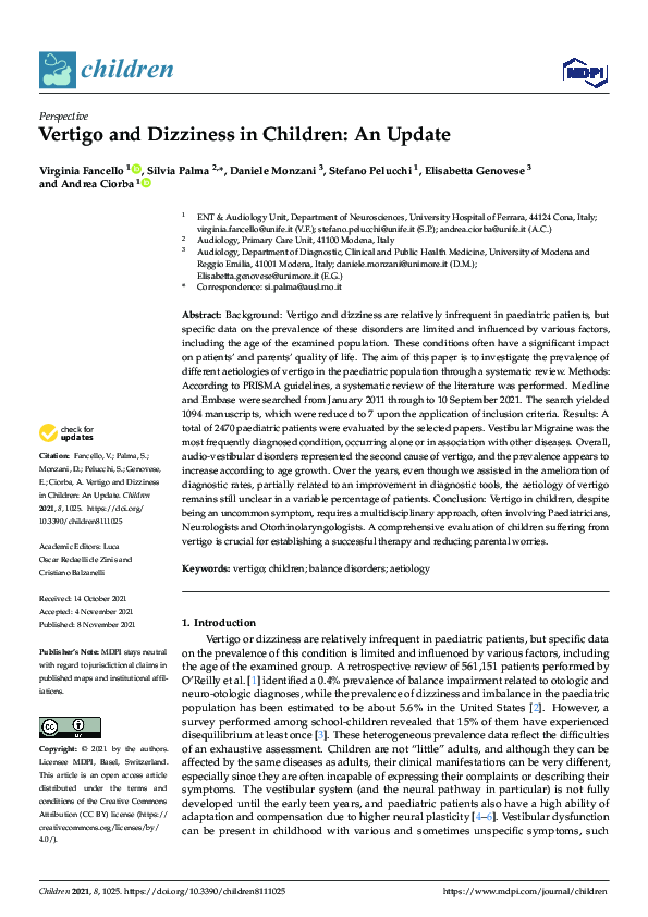 (PDF) Vertigo and Dizziness in Children: An Update