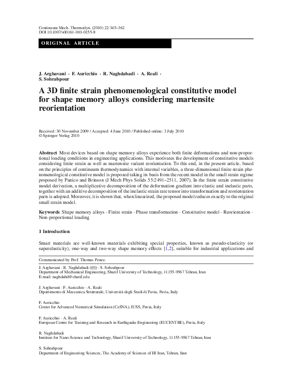 (PDF) A 3D finite strain phenomenological constitutive model for shape ...