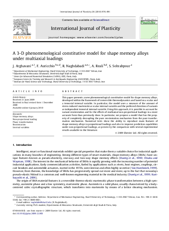 (PDF) A 3-D phenomenological constitutive model for shape memory alloys ...