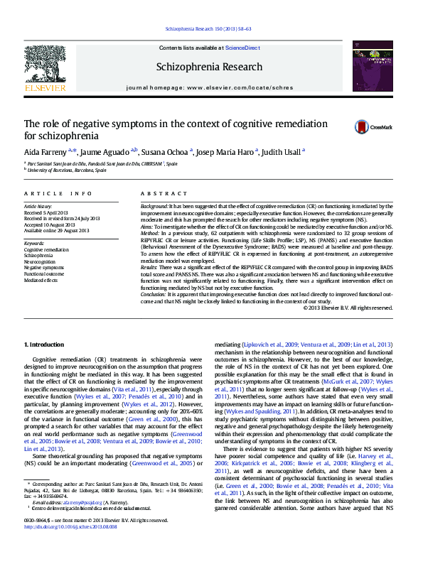 (PDF) The role of negative symptoms in the context of cognitive ...