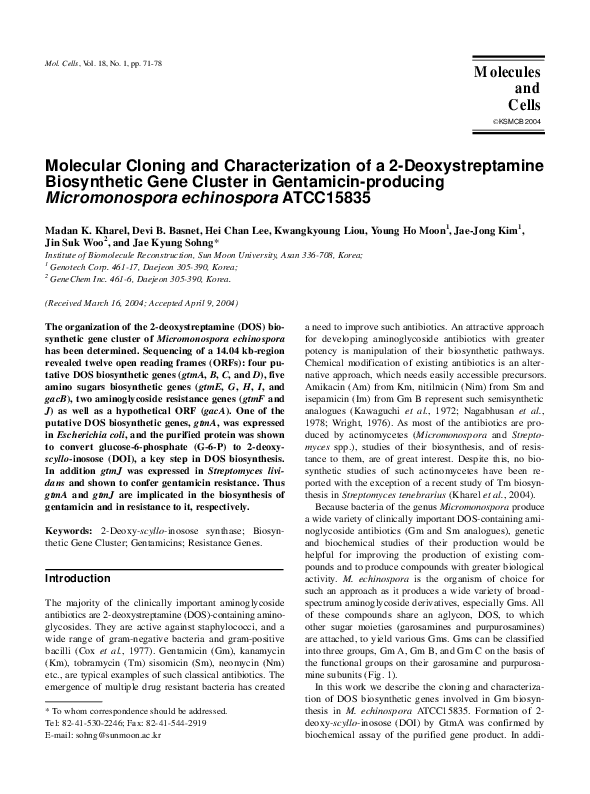 (PDF) Molecular cloning and characterization of a 2-deoxystreptamine ...