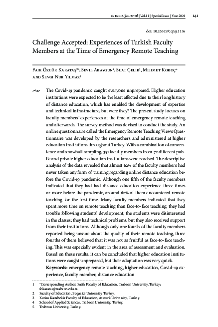 (PDF) Challenge Accepted: Experiences of Turkish Faculty Members at the ...