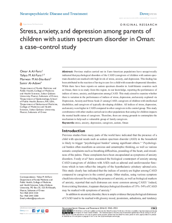 (PDF) Stress, anxiety, and depression among parents of children with ...