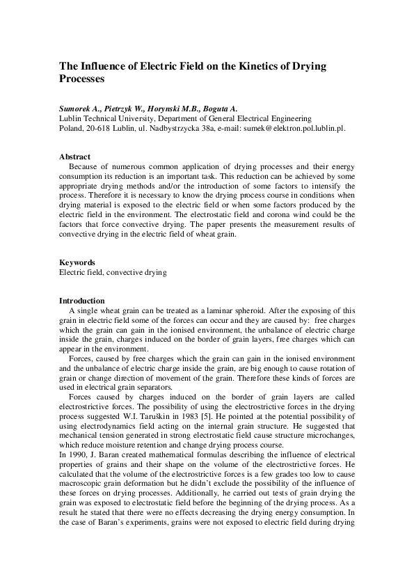 (PDF) The influence of electric field on the kinetics of drying processes