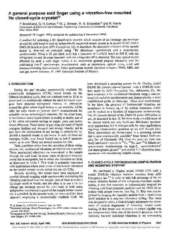 (PDF) A general purpose cold finger using a vibrationfree mounted He