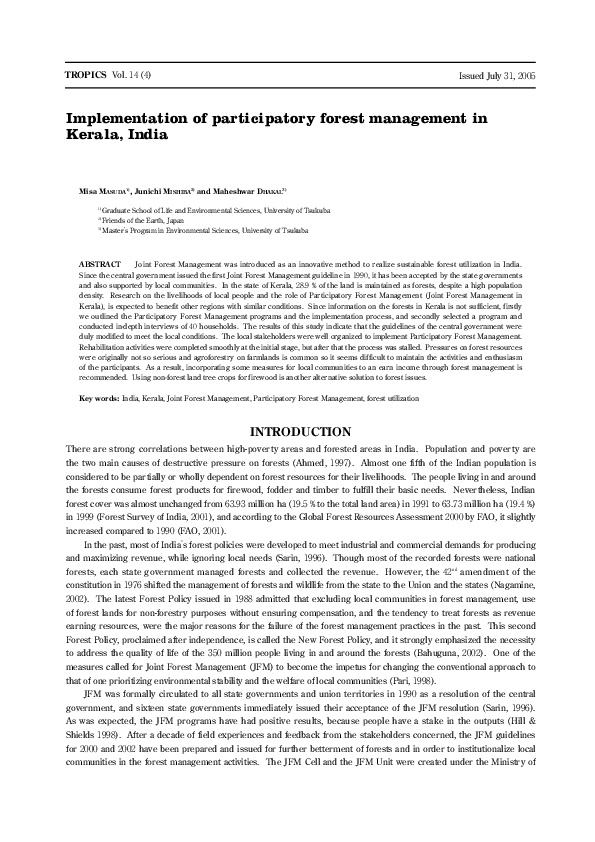 (PDF) Implementation of participatory forest management in Kerala, India