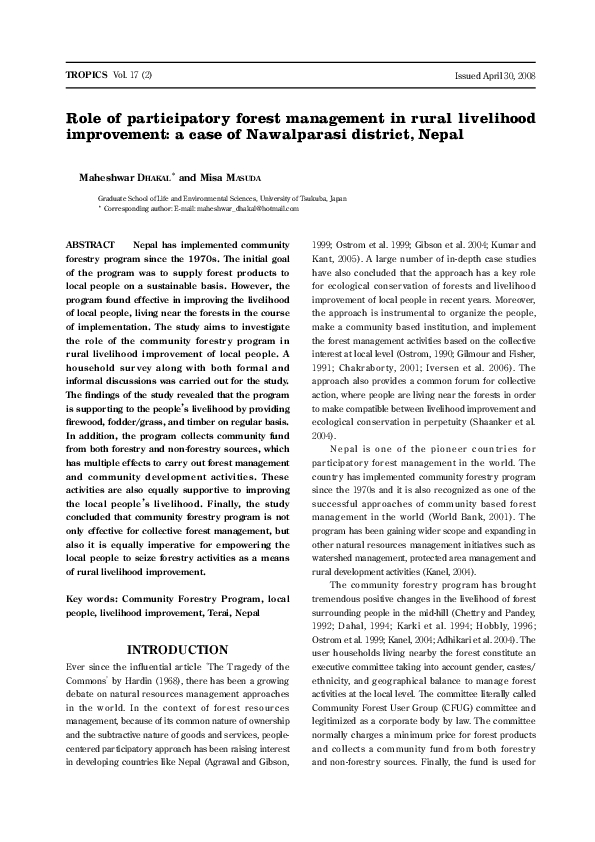 (PDF) Role of participatory forest management in rural livelihood ...