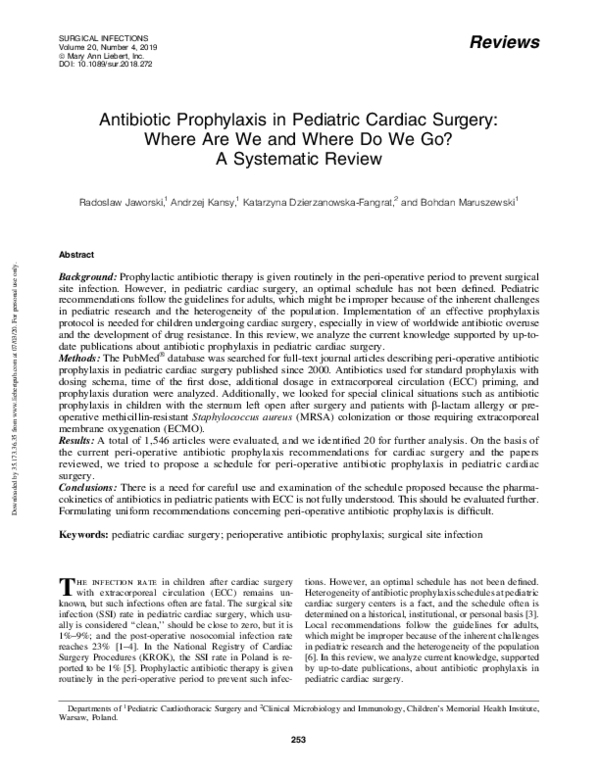 (PDF) Antibiotic Prophylaxis in Pediatric Cardiac Surgery Where Are We and Where Do We Go? A