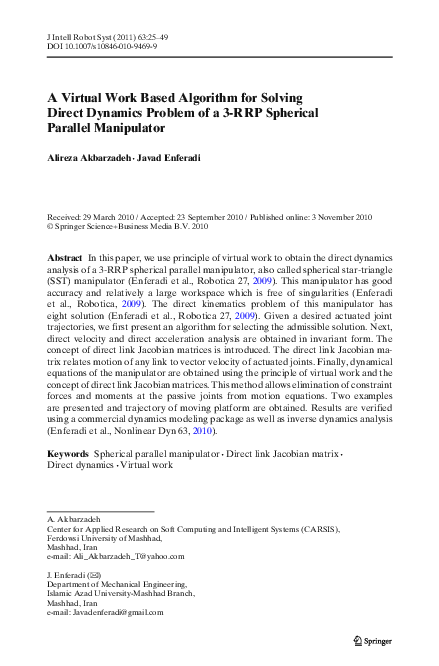 (PDF) A Virtual Work Based Algorithm for Solving Direct Dynamics ...