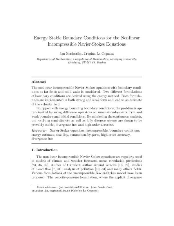 (PDF) Energy stable boundary conditions for the nonlinear ...
